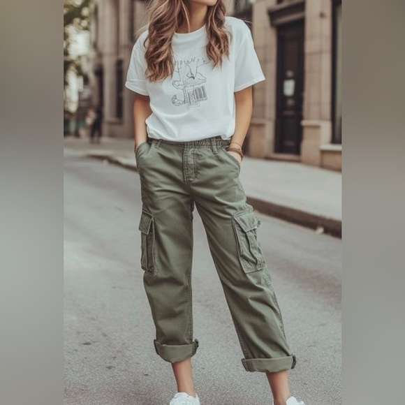 Lane Bryant Olive Cropped Cargo Jogger Pants, Size 18/20 - Picture 6 of 6